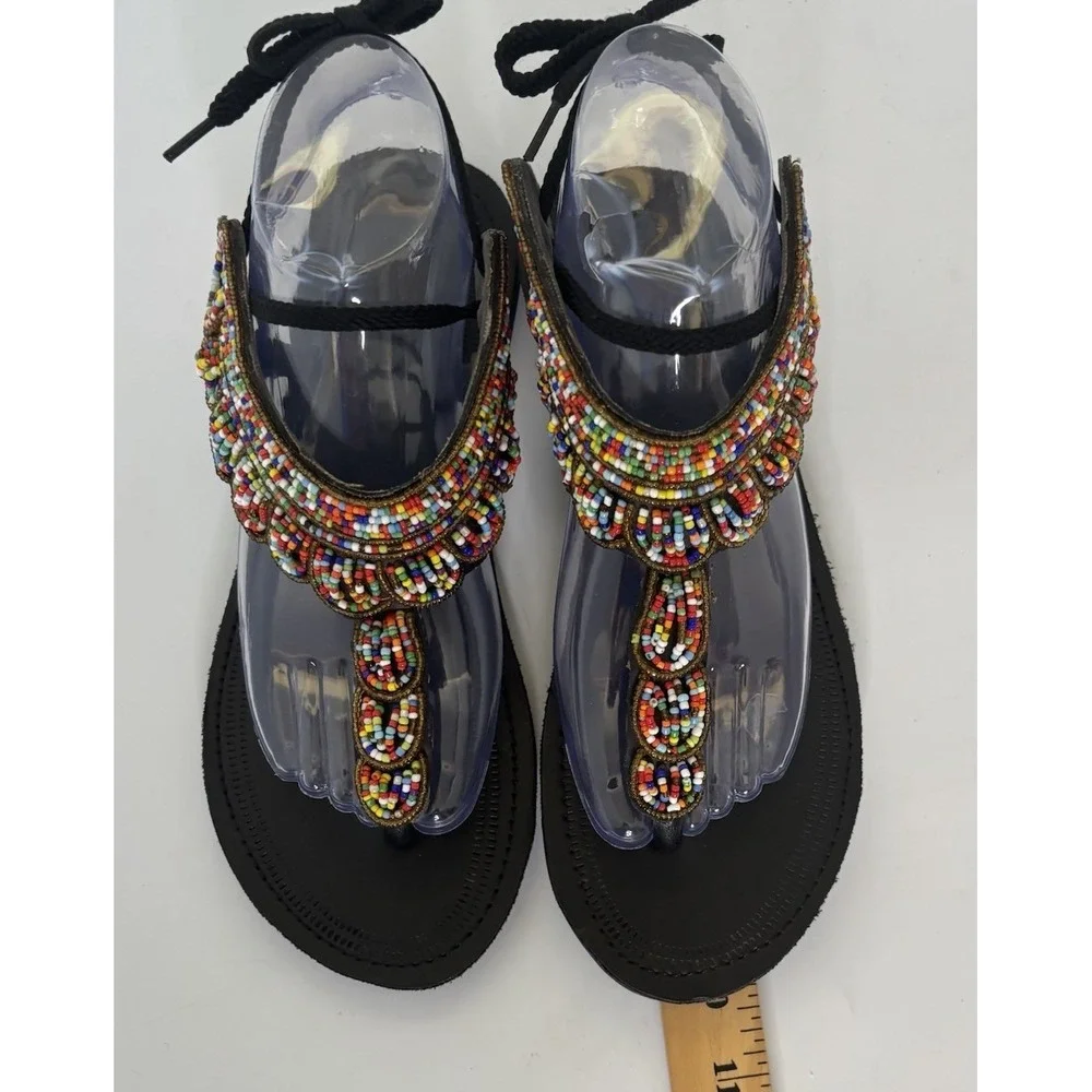 Masai Maasai African Leather Sandals *8-9 US Handcrafted Beaded Boho Hippie Chic
